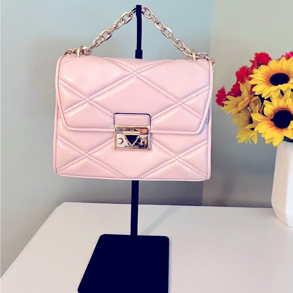 NWT Michael Kors Blush Pink Serena Flap Quilted Leather Shoulder/Crossbody Bag